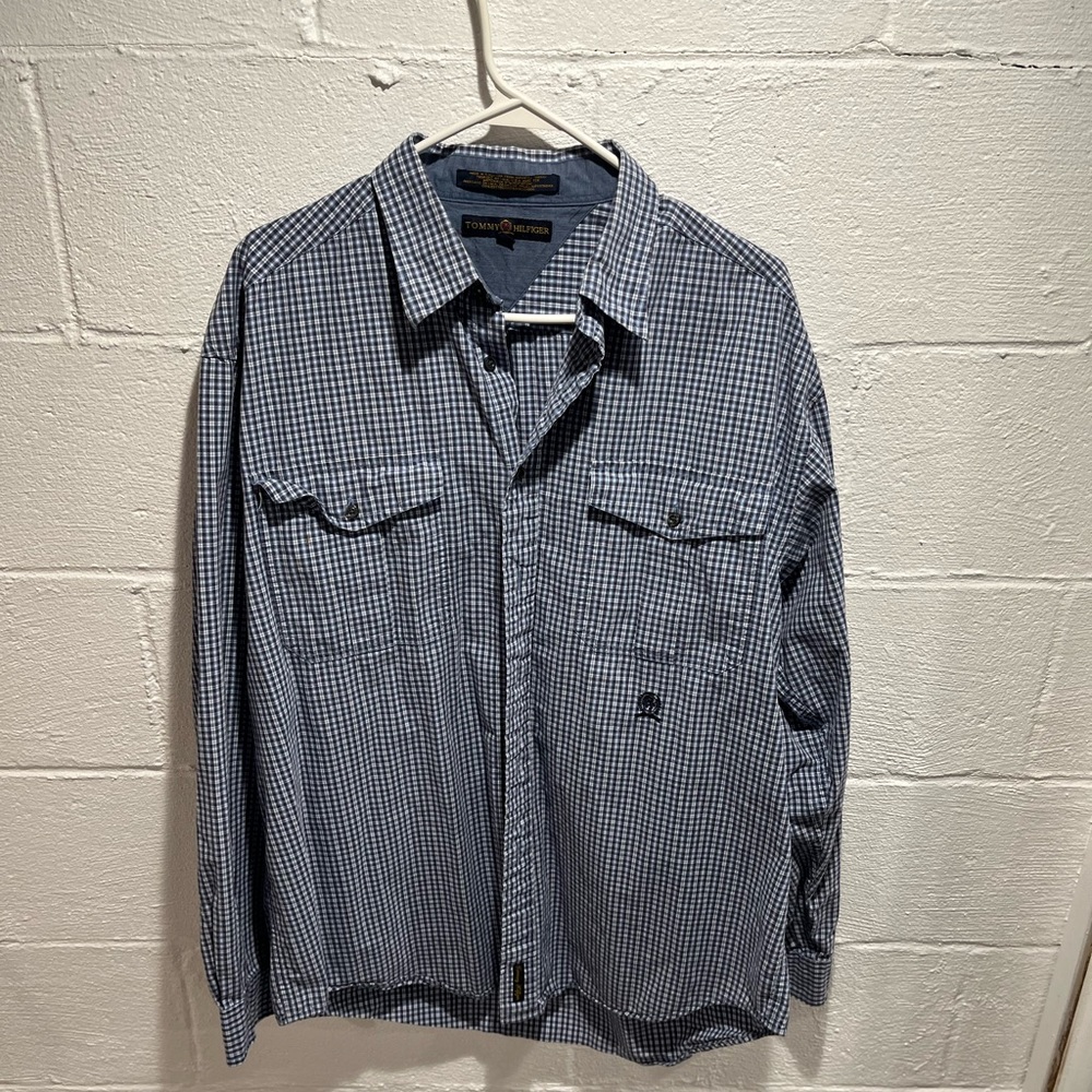 Men’s Tommy Hilfiger button down dress shirt, size large, made in USA
